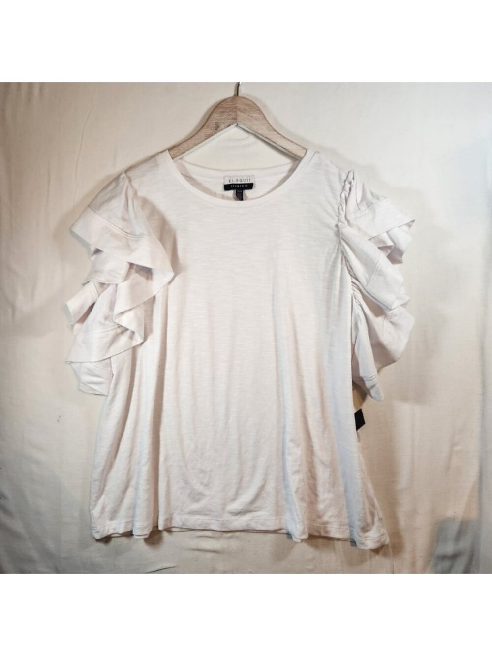 Eloquii Elements White Ruffle Sleeve Knit Top Plus Size 22/24 NWT